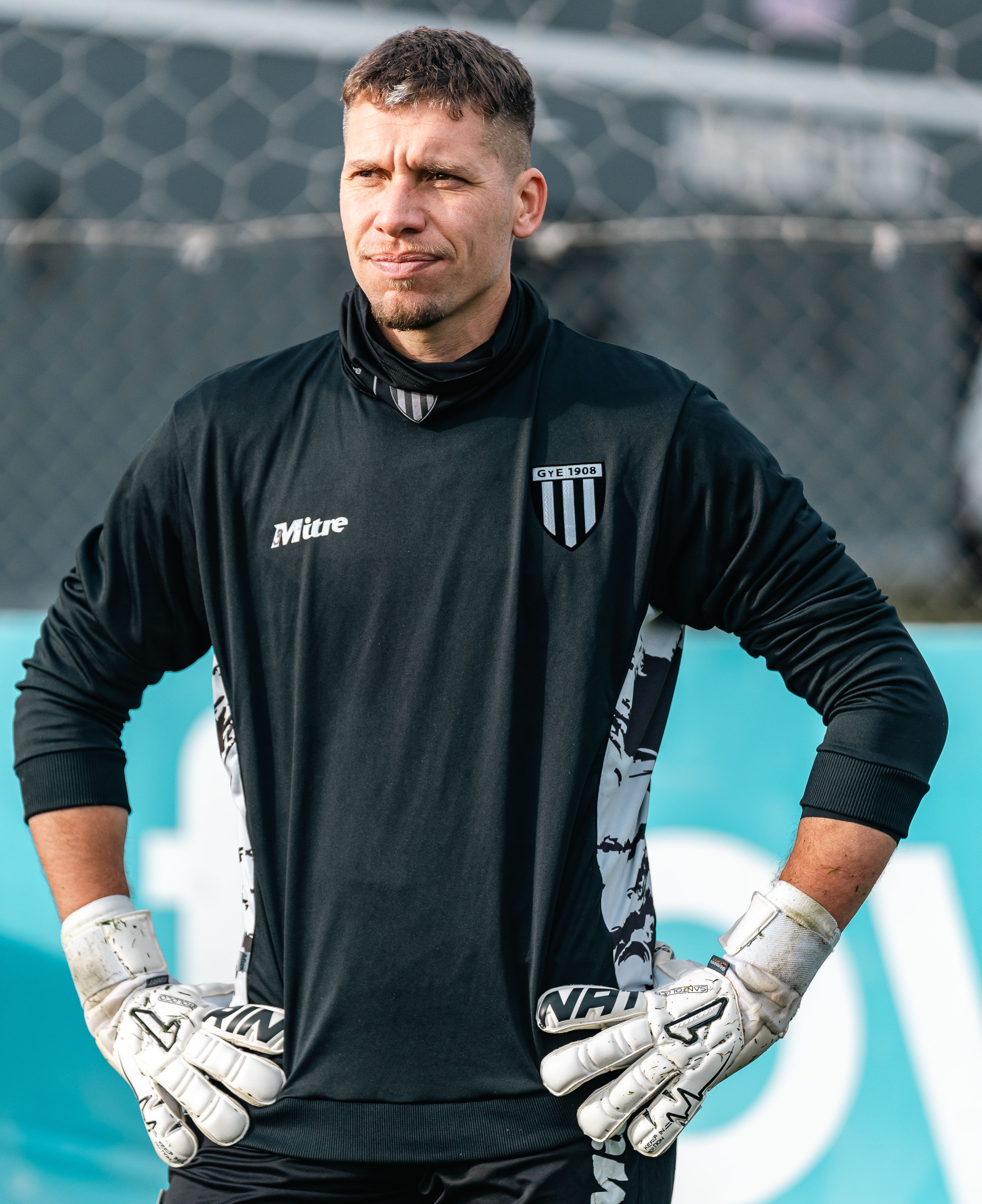 Goalkeeper in custom team jersey